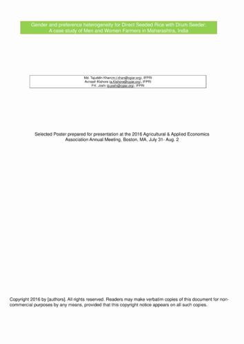 Gender and preference heterogeneity for direct seeded rice with drum seeder: A case study of men and women farmers in Maharashtra, India