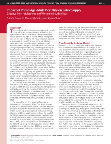 Impact of prime-age adult mortality on labor supply: Evidence from adolescents and women in South Africa