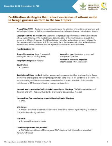 Fertilization strategies that reduce emissions of nitrous oxide in forage grasses on farm in the low tropics