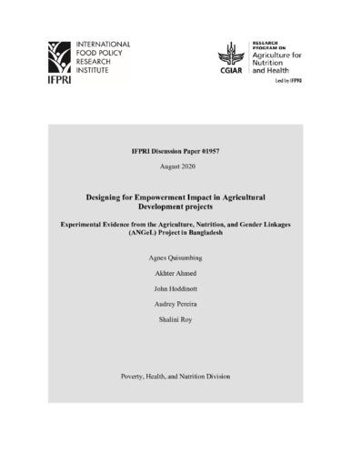 Designing for empowerment impact in agricultural development projects: Experimental evidence from the Agriculture, Nutrition, and Gender Linkages (ANGeL) project in Bangladesh