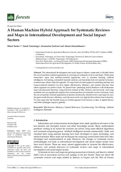 A Human Machine Hybrid Approach for Systematic Reviews and Maps in International Development and Social Impact Sectors