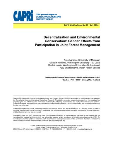 Decentralization and environmental conservation: gender effects from participation in joint forest management
