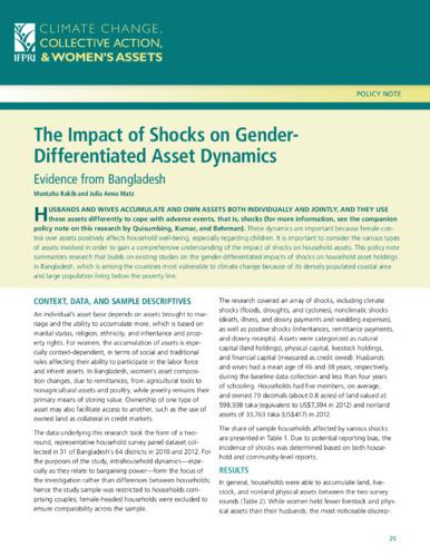 The impact of shocks on gender-differentiated asset dynamics: Evidence from Bangladesh
