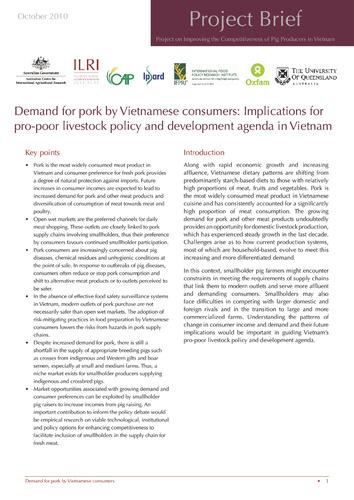 Demand for pork by Vietnamese consumers: Implications for pro-poor livestock policy and development agenda in Vietnam