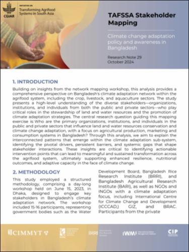 TAFSSA stakeholder mapping: Climate change adaptation policy and awareness in Bangladesh