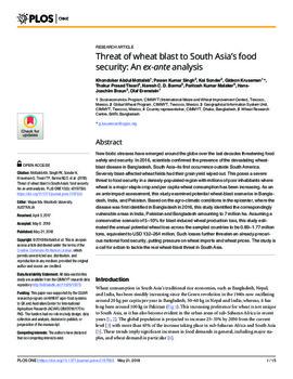 Threat of wheat blast to South Asia’s food security: an ex-ante analysis