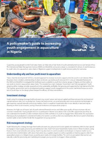 A policymaker’s guide to increasing youth engagement in aquaculture in Nigeria