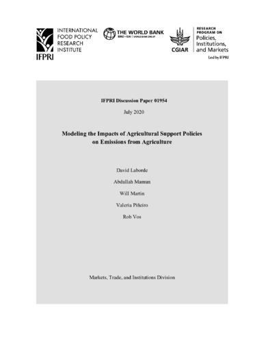 Modeling the impacts of agricultural support policies on emissions from agriculture
