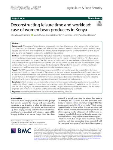 Deconstructing leisure time and workload: case of women bean producers in Kenya