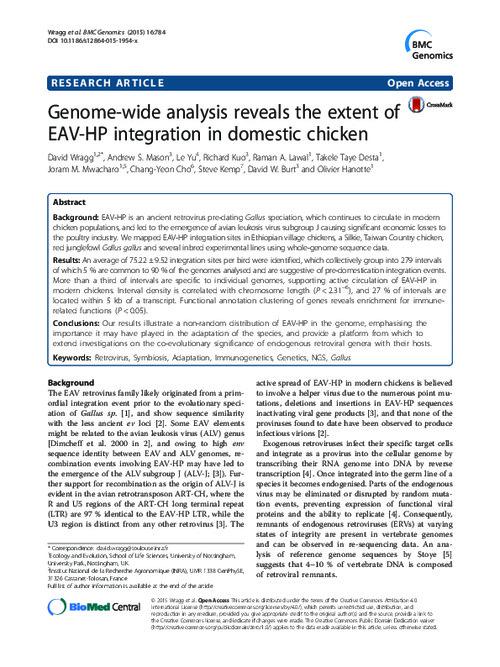 Genome-wide analysis reveals the extent of EAV-HP integration in domestic chicken