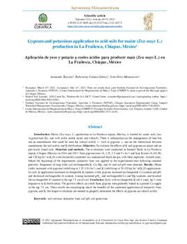 Gypsum and potassium application to acid soils for maize (Zea mays L.) production in La Frailesca, Chiapas, Mexico