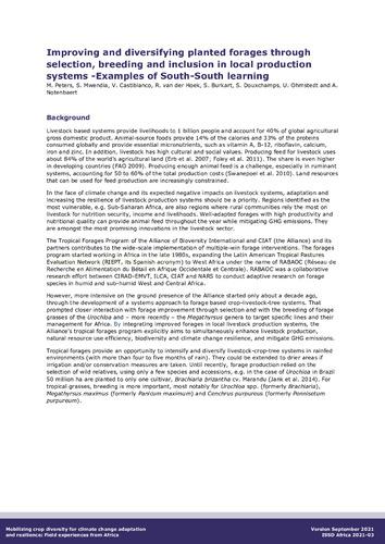 Improving and diversifying planted forages through selection, breeding and inclusion in local production systems - Examples of South-South learning