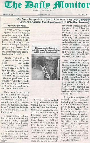 ILRI’s Azage Tegegne is a recipient of the 2013 James Cook University Outstanding Alumni Award