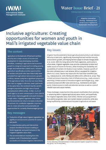 Inclusive agriculture: creating opportunities for women and youth in Mali’s irrigated vegetable value chain