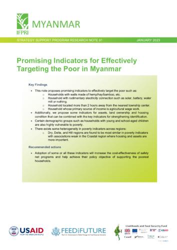 Promising indicators for effectively targeting the poor in Myanmar