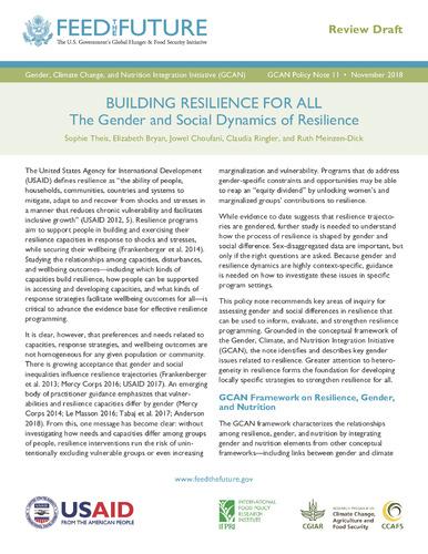 Building resilience for all: The gender and social dynamics of resilience