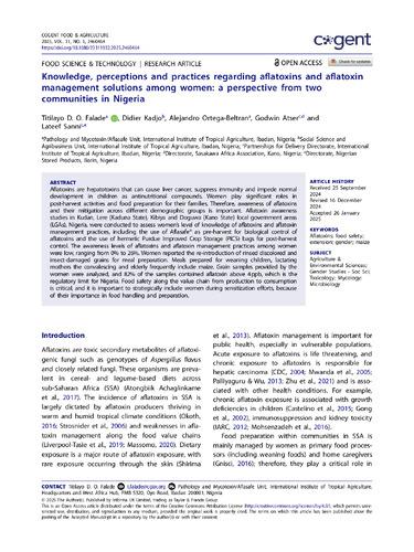 Knowledge, perceptions and practices regarding aflatoxins and aflatoxin management solutions among women: a perspective from two communities in Nigeria