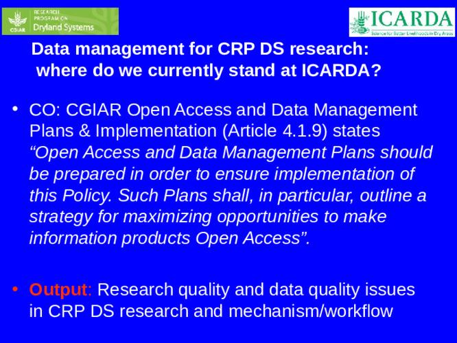 Data Management for CRP DS