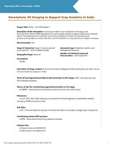 Smartphone 3D Imaging to Support Crop Analytics in India