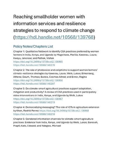 Reaching smallholder women with information services and resilience strategies to respond to climate change