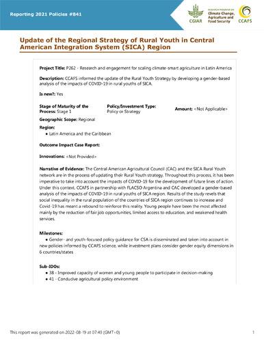 Update of the Regional Strategy of Rural Youth in Central American Integration System (SICA) Region