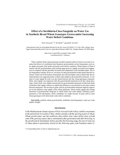 Effect of a Strobilurin-Class Fungicide on Water Use in Synthetic Bread Wheat Genotypes Grown under Increasing Water Deficit Conditions