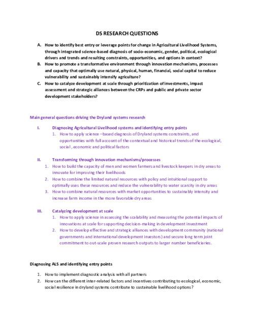Dryland Systems Research Questions