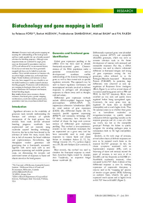 Biotechnology and gene mapping in lentil