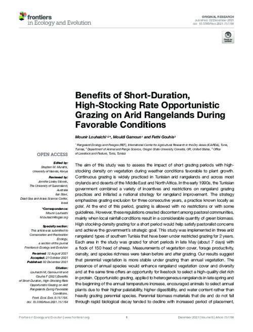 Benefits of Short-Duration, High-Stocking Rate Opportunistic Grazing on Arid Rangelands During Favorable Conditions
