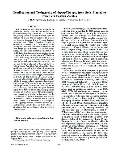 Identification and Toxigenicity of Aspergillus spp. from Soils Planted to Peanuts in Eastern Zambia