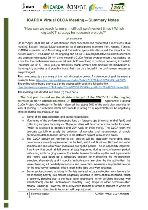How can we reach farmers in difficult confinement times _ COVID-19 Crisis? Which digital/ICT strategy for research projects? Case of CLCA