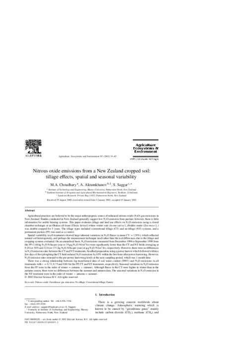 Nitrous oxide emissions from a New Zealand cropped soil: tillage effects, spatial and seasonal variability