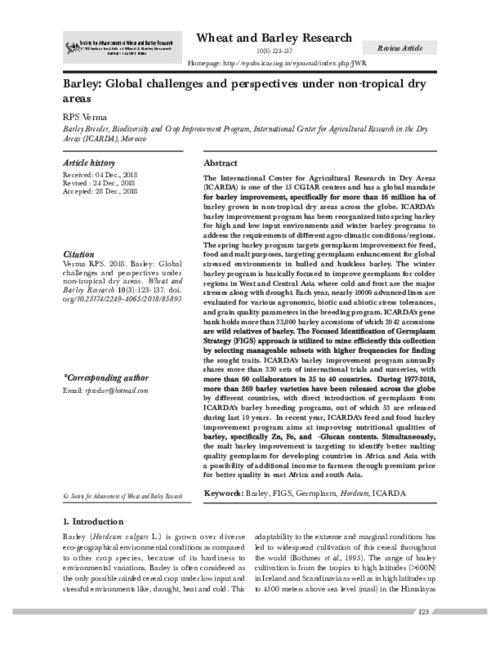 Barley: Global challenges and perspectives under non-tropical dry areas
