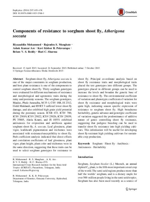 Components of resistance to sorghum shoot fly, Atherigona soccata