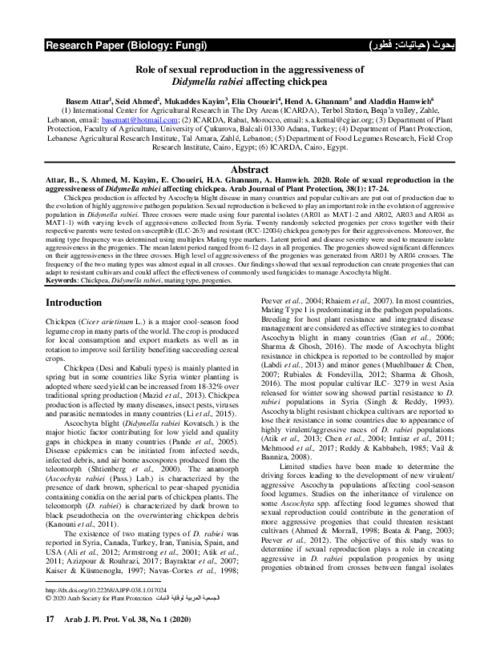 Role of sexual reproduction in the aggressiveness of Didymella rabiei affecting chickpea