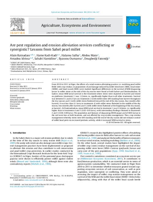 Are pest regulation and erosion alleviation services conflicting orsynergistic? Lessons from Sahel pearl millet