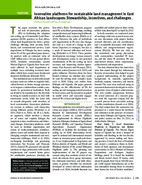 Innovation platforms for sustainable land management in East African landscapes: Stewardship, incentives, and challenges