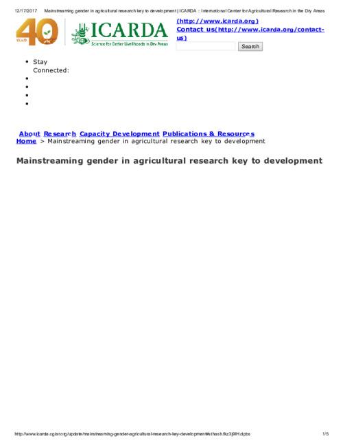 Mainstreaming gender in agricultural research key to development