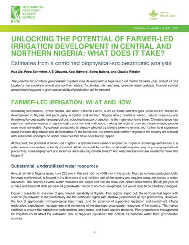 Unlocking the potential of farmer-led irrigation development in central and northern Nigeria: What does it take?