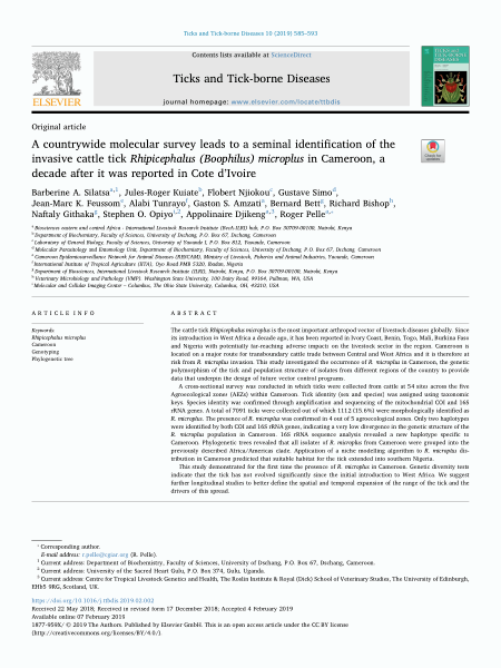 A countrywide molecular survey leads to a seminal identification of the invasive cattle tick Rhipicephalus (Boophilus) microplus in Cameroon, a decade after it was reported in Côte d’Ivoire