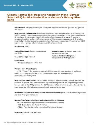 Climate-Related Risk Maps and Adaptation Plans (Climate Smart MAP) for Rice Production in Vietnam's Mekong River Delta