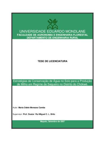 Estratégias de conservação de água no solo para a produção de milho em regime de sequeiro no distrito de Chókwè