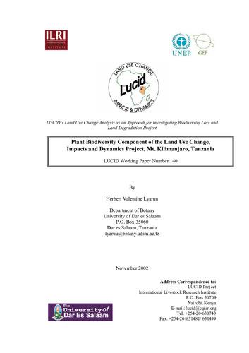 Plant biodiversity component of the land use change, impacts and dynamics project, Mt Kilimanjaro, Tanzania