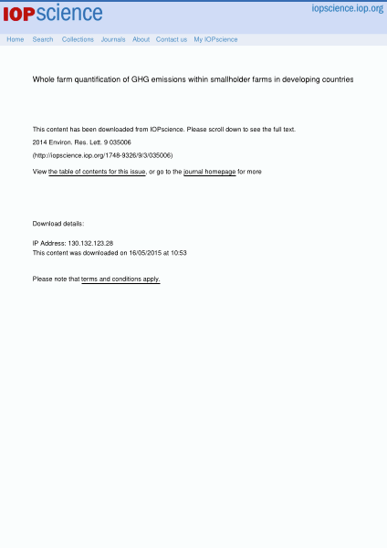 Whole farm quantification of GHG emissions within smallholder farms in developing countries