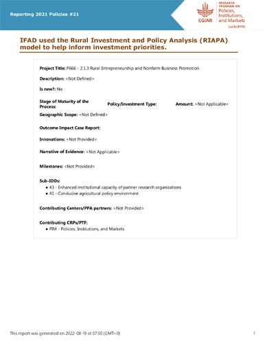 IFAD used the Rural Investment and Policy Analysis (RIAPA) model to help inform investment priorities.
