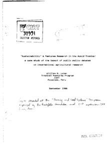 Sustainability & pastures research in the humid tropics: A case study of the impact of public policy debates on international agricultural research