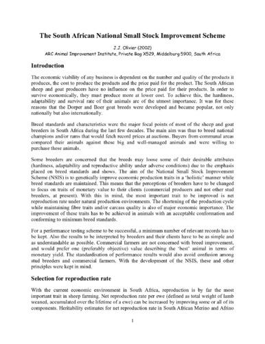 The South African National Small Stock Improvement Scheme