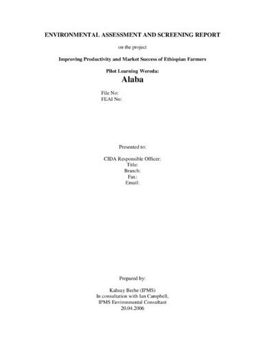 IPMS environmental assessment and screening report, Alaba pilot learning woreda