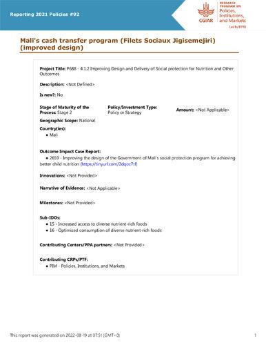 Mali's cash transfer program (Filets Sociaux Jigisemejiri) (improved design)