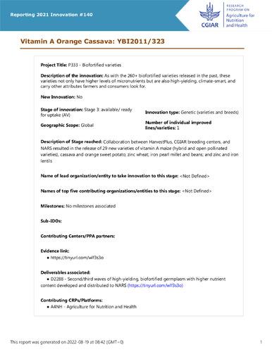 Vitamin A Orange Cassava: YBI2011/323